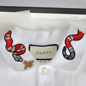 White Gucci Cotton Polo With Kingsnake